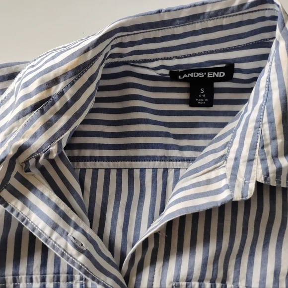 Lands' End Classic Cotton Shirt Dress Ombre Blue Stripe Preppy Size Small - Picture 14 of 17